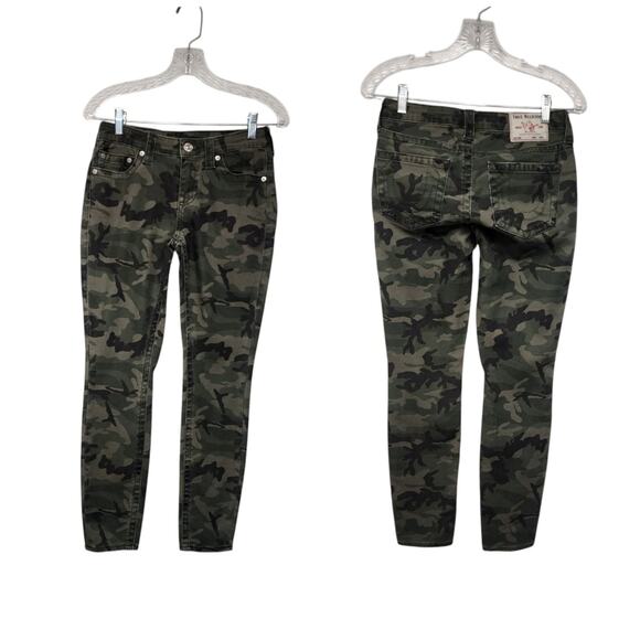 True Religion Camouflage Skinny Halle Jeans Size 27 Multicolor Green - Picture 1 of 9